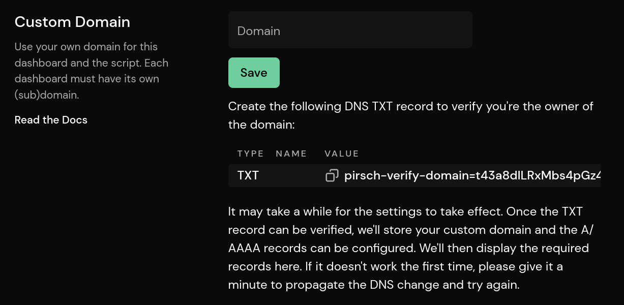 Custom Domain Settings TXT Record