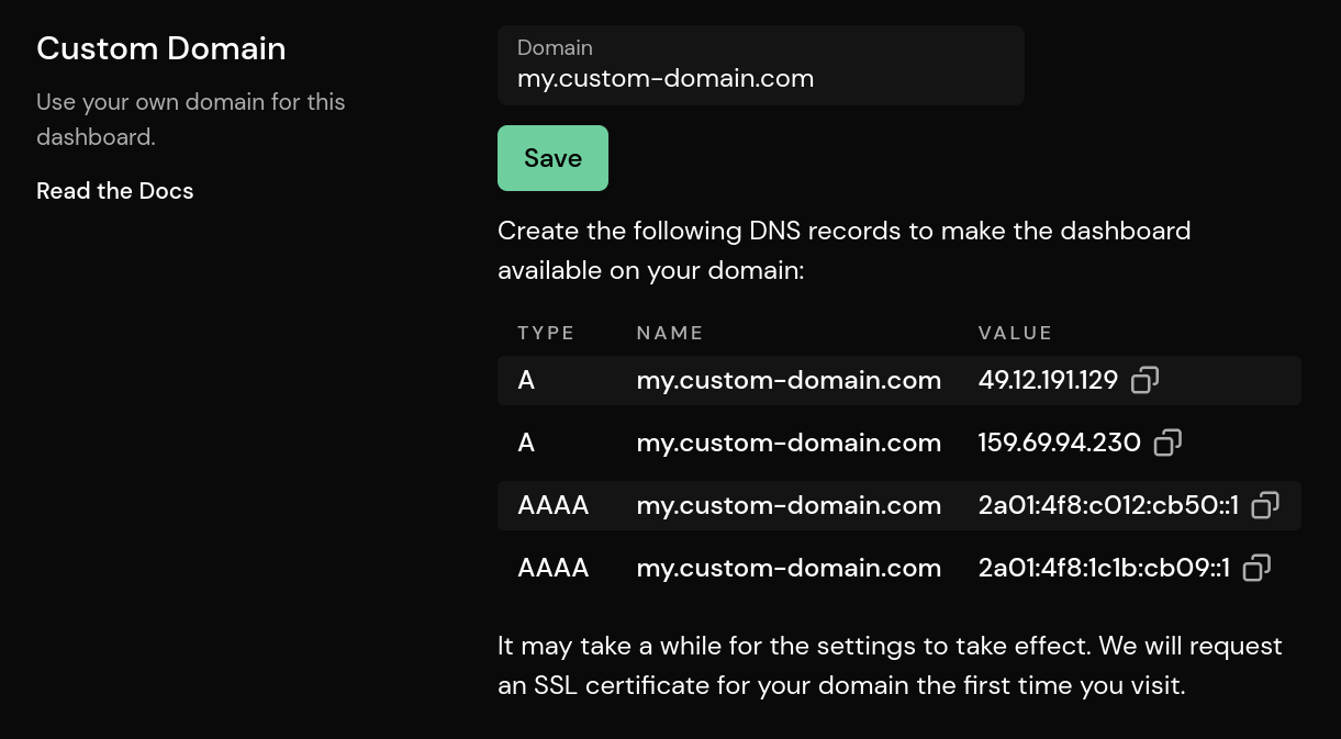 Custom Domain Settings